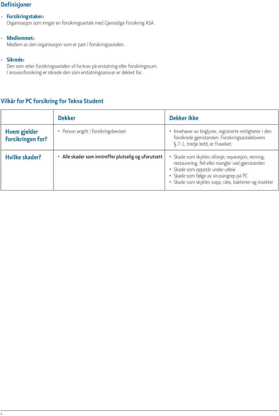 Vilkår for PC forsikring for Tekna Student Hvem gjelder forsikringen for?