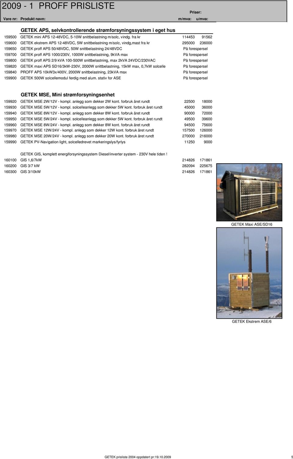 GETEK proff APS 1000/230V, 1000W snittbelastning, 9kVA max På forespørsel 159800 GETEK proff APS 2/9 kva 100-500W snittbelastning, max 2kVA 24VDC/230VAC På forespørsel 159820 GETEK maxi APS