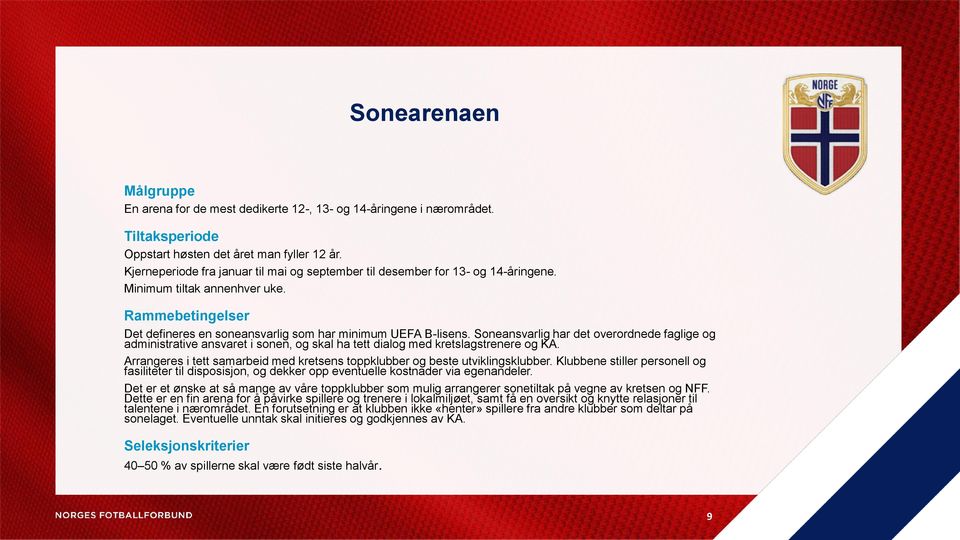 Soneansvarlig har det overordnede faglige og administrative ansvaret i sonen, og skal ha tett dialog med kretslagstrenere og KA.