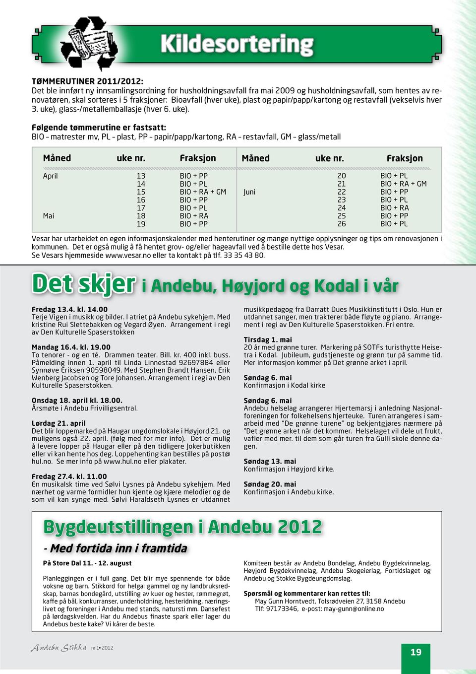 Fraksjon April 13 BIO + PP 14 BIO + PL 15 BIO + RA + GM 16 BIO + PP 17 BIO + PL Mai 18 BIO + RA 19 BIO + PP Måned uke nr.