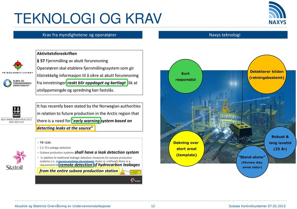 Kort responstid Detekterer kilden (retningsbestemt) It has recently been stated by the Norwegian authorities in relation to future production in the Arctic region that there is a need for early