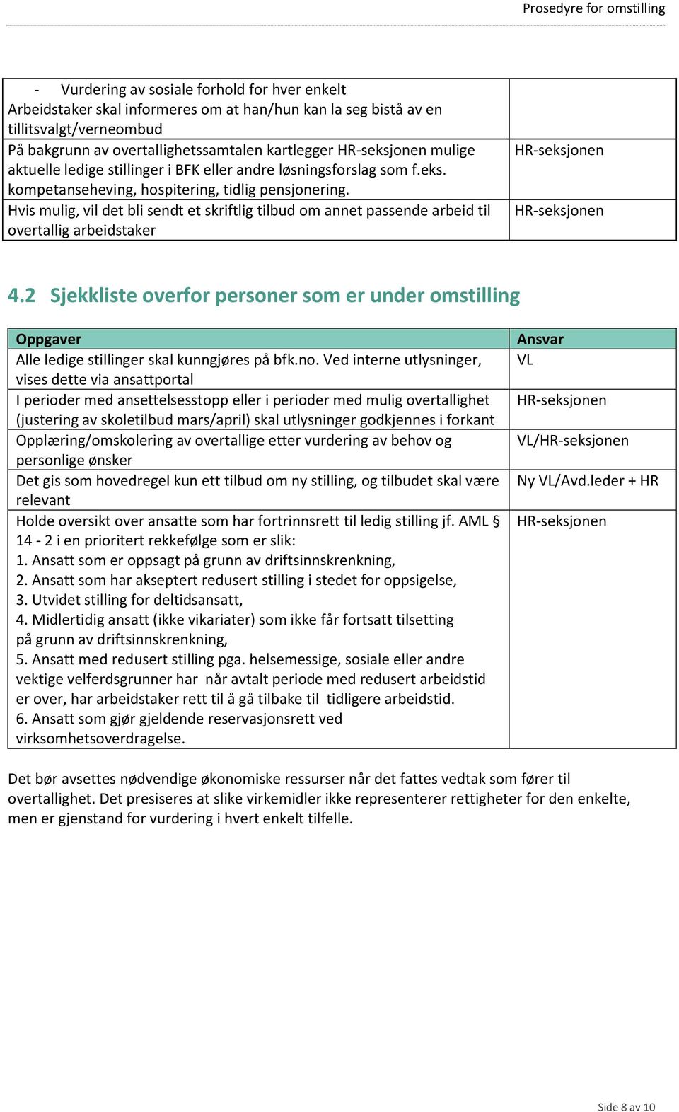 Hvis mulig, vil det bli sendt et skriftlig tilbud om annet passende arbeid til overtallig arbeidstaker HR-seksjonen HR-seksjonen 4.