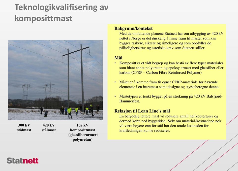 Mål Kompositt er et vidt begrep og kan bestå av flere typer materialer som blant annet polyuretan og epoksy armert med glassfiber eller karbon (CFRP Carbon Fibre Reinforced Polymer).