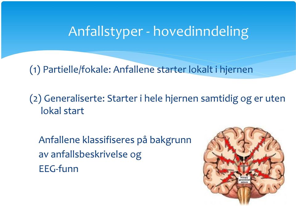 Starter i hele hjernen samtidig og er uten lokal start