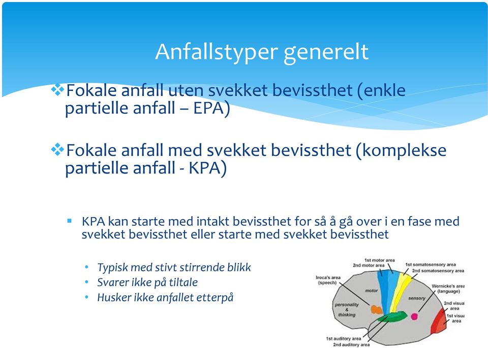 intakt bevissthet for så å gå over i en fase med svekket bevissthet eller starte med