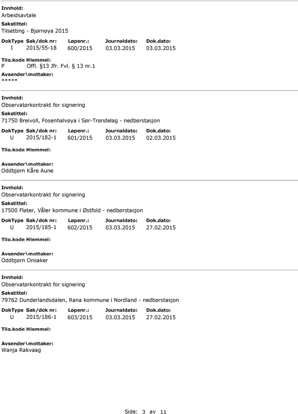 Kåre Aune Observatørkontrakt for signering 17500 Fløter, Våler kommune i Østfold - nedbørstasjon 2015/185-1 602/