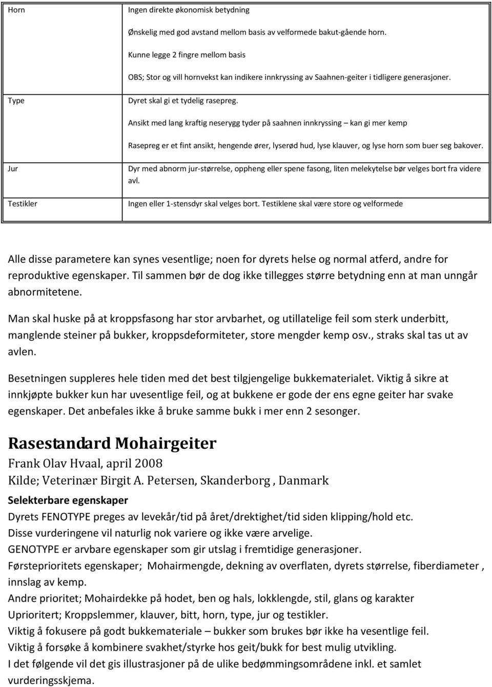 Ansikt med lang kraftig neserygg tyder på saahnen innkryssing kan gi mer kemp Rasepreg er et fint ansikt, hengende ører, lyserød hud, lyse klauver, og lyse horn som buer seg bakover.