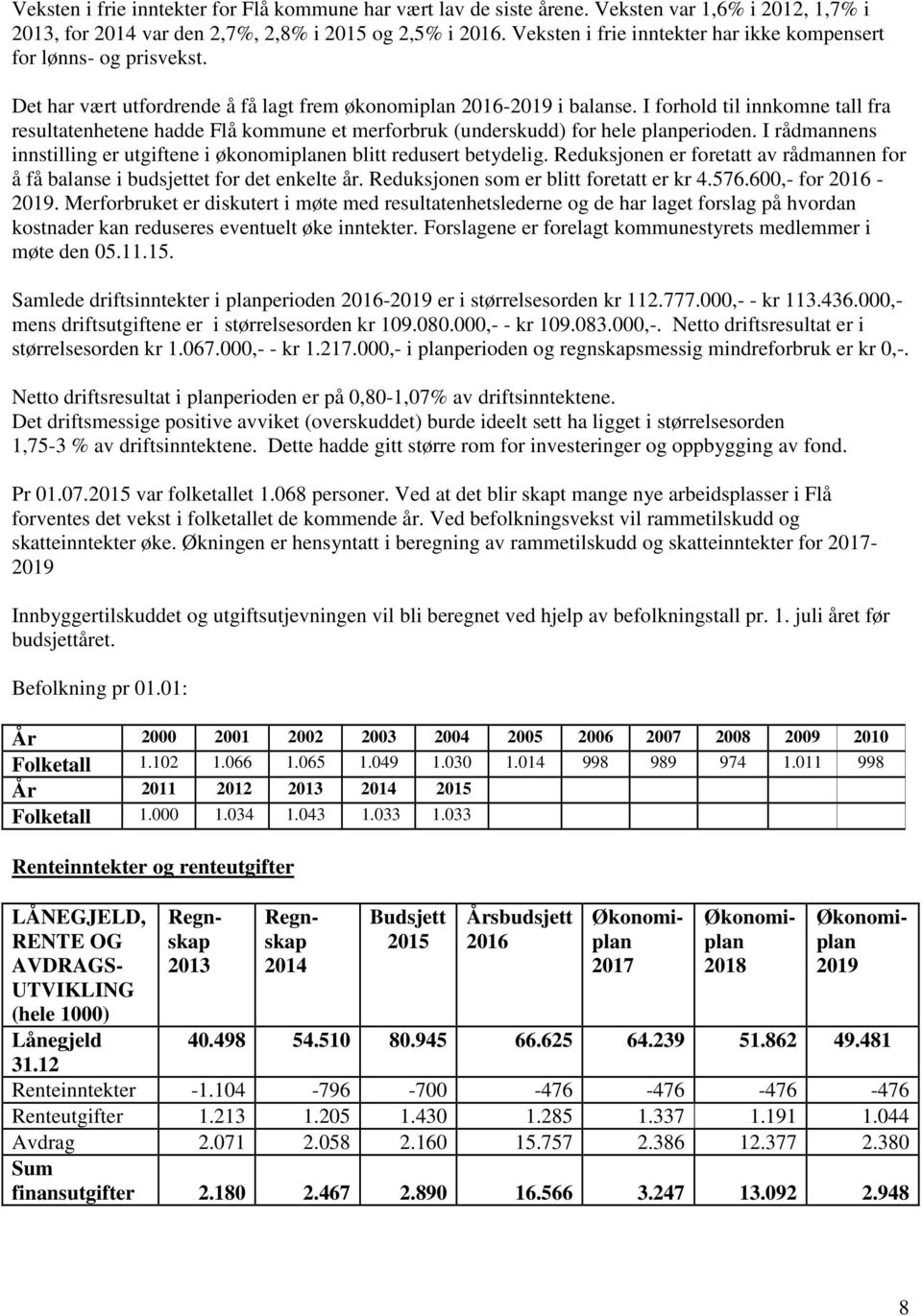 I forhold til innkomne tall fra resultatenhetene hadde Flå kommune et merforbruk (underskudd) for hele planperioden. I rådmannens innstilling er utgiftene i økonomiplanen blitt redusert betydelig.