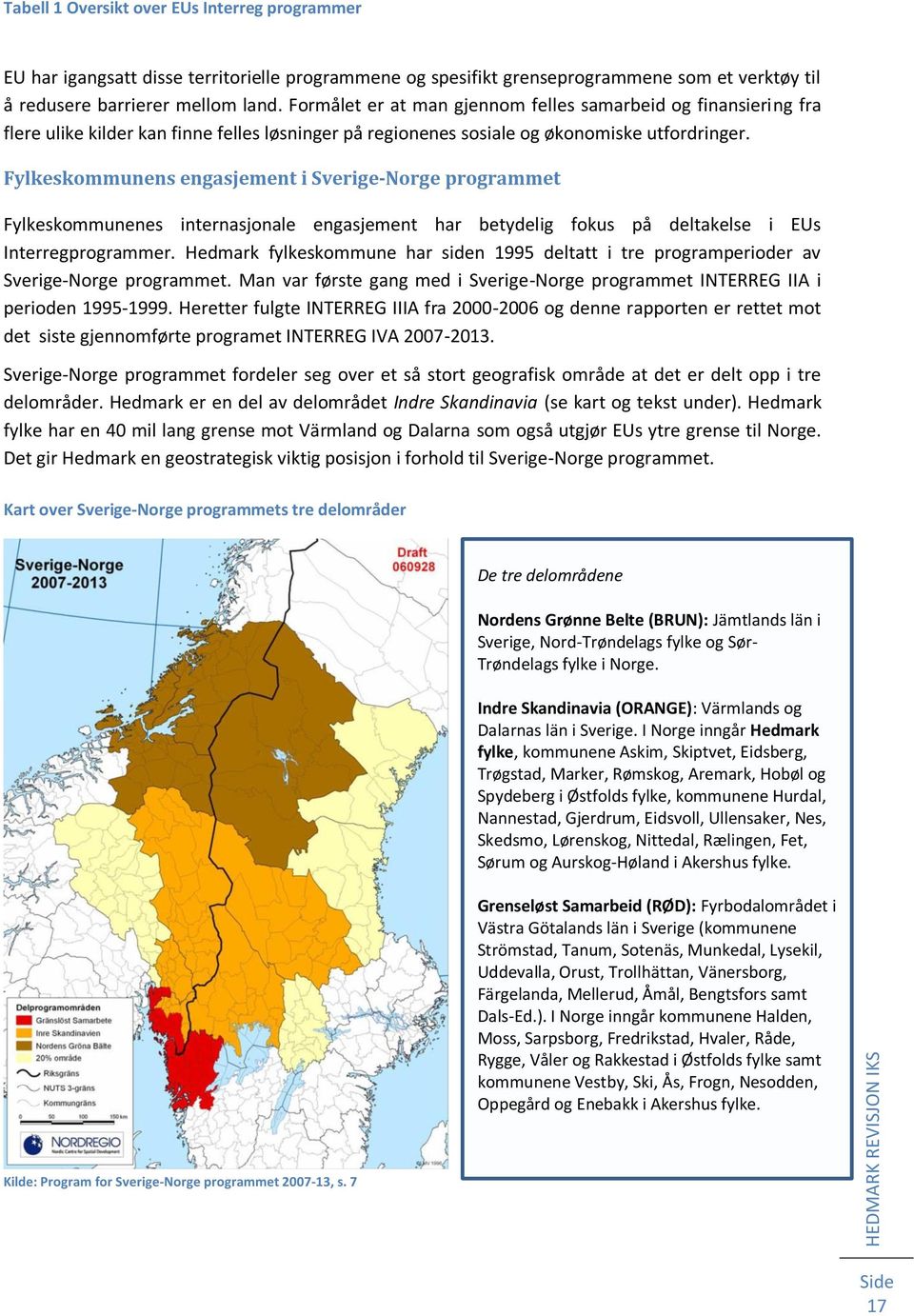 Fylkeskommunens engasjement i Sverige-Norge programmet Fylkeskommunenes internasjonale engasjement har betydelig fokus på deltakelse i EUs Interregprogrammer.