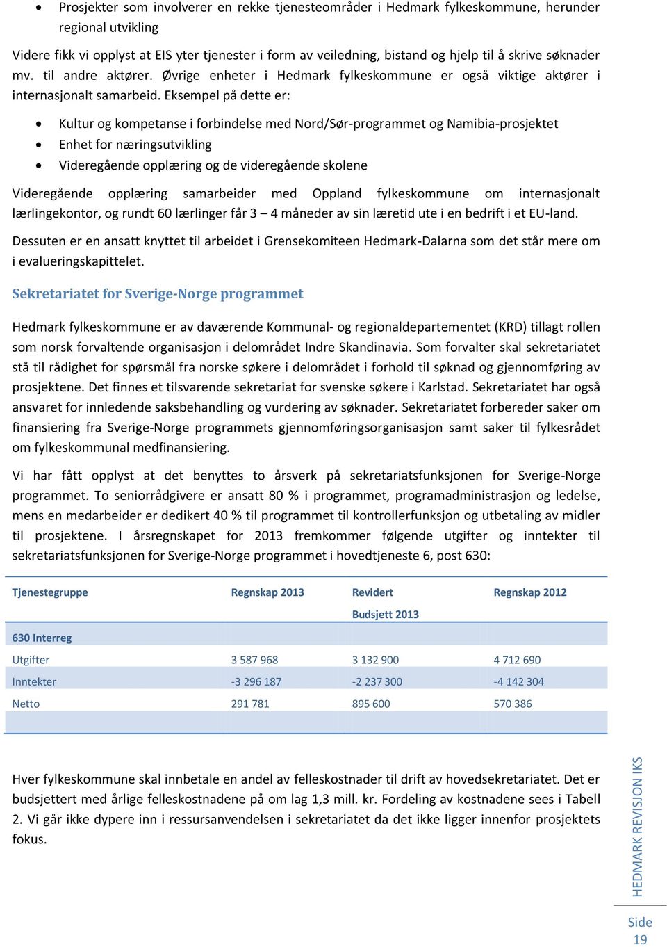 Eksempel på dette er: Kultur og kompetanse i forbindelse med Nord/Sør-programmet og Namibia-prosjektet Enhet for næringsutvikling Videregående opplæring og de videregående skolene Videregående