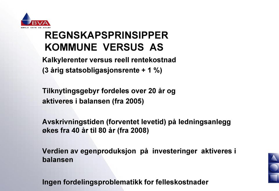 2005) Avskrivningstiden (forventet levetid) på ledningsanlegg økes fra 40 år til 80 år (fra 2008)