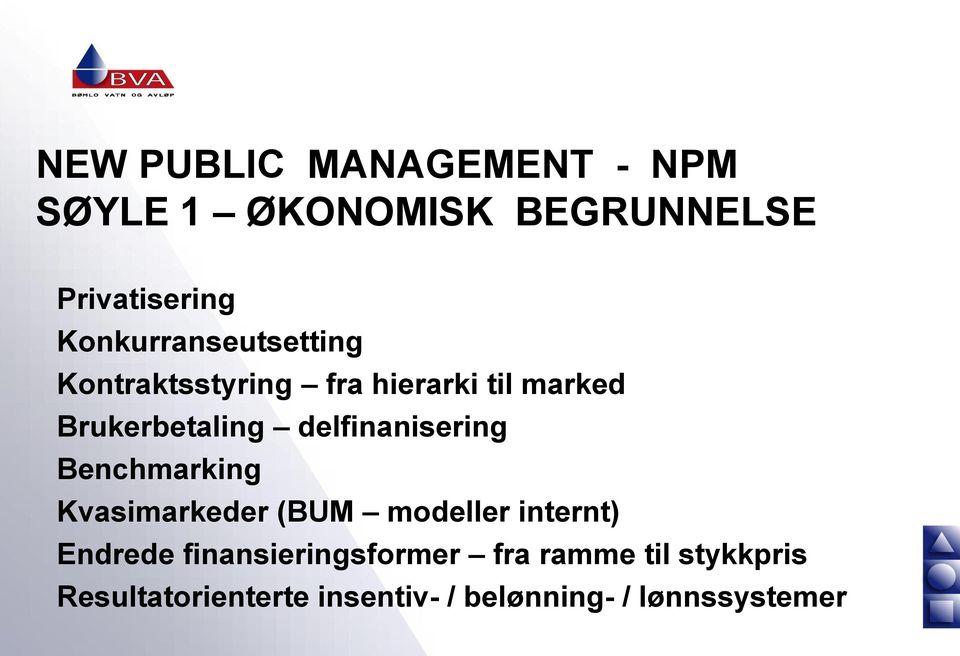 delfinanisering Benchmarking Kvasimarkeder (BUM modeller internt) Endrede
