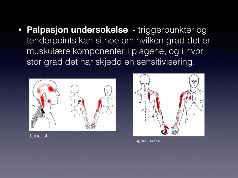 muskulære komponenter i plagene, og i hvor stor