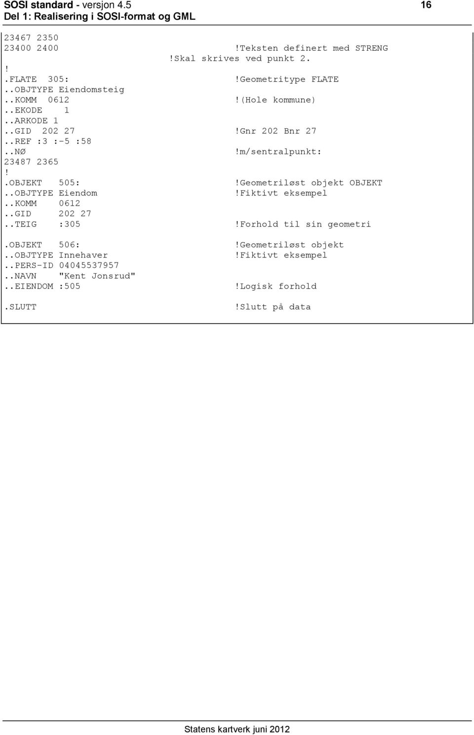 .OBJEKT 505:!Geometriløst objekt OBJEKT..OBJTYPE Eiendom!Fiktivt eksempel..komm 0612..GID 202 27..TEIG :305!Forhold til sin geometri.