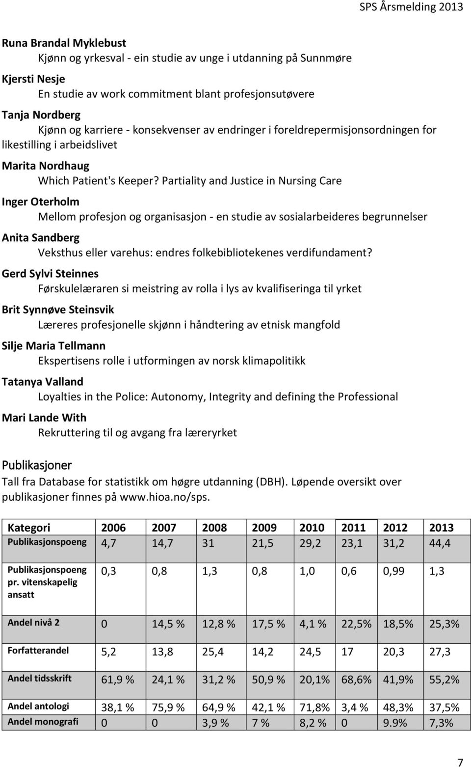 Partiality and Justice in Nursing Care Inger Oterholm Mellom profesjon og organisasjon - en studie av sosialarbeideres begrunnelser Anita Sandberg Veksthus eller varehus: endres folkebibliotekenes