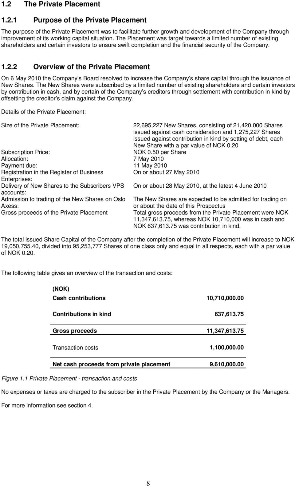 2 Overview of the Private Placement On 6 May 2010 the Company s Board resolved to increase the Company s share capital through the issuance of New Shares.