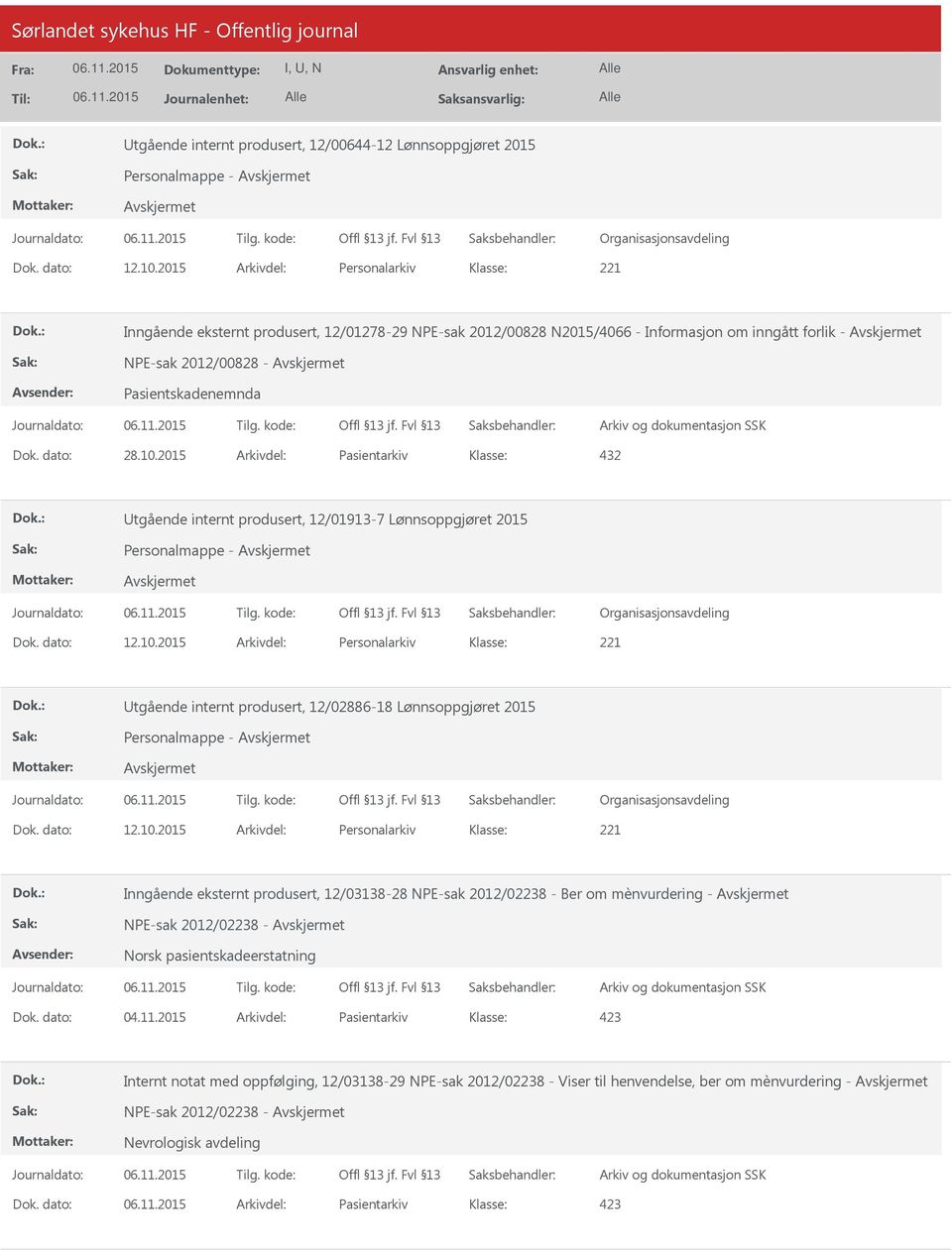 2015 Arkivdel: Pasientarkiv tgående internt produsert, 12/01913-7 Lønnsoppgjøret 2015 Personalmappe - tgående internt produsert, 12/02886-18 Lønnsoppgjøret 2015 Personalmappe - Inngående