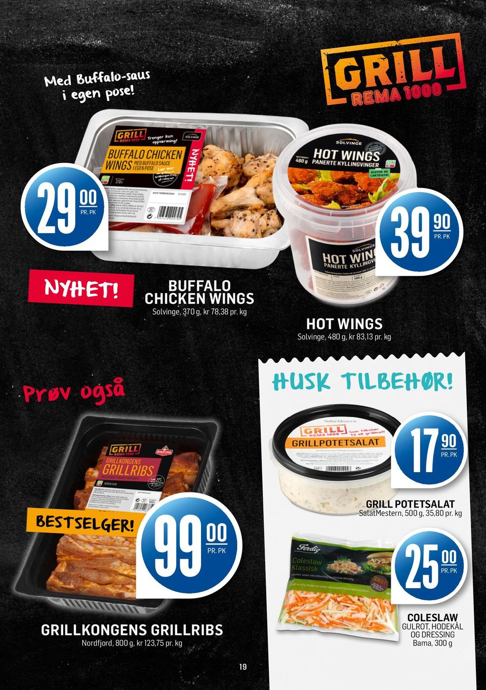 kg hot wings Solvinge, 480 g, kr 83,13 pr. kg HUSK T ILBEHØR!