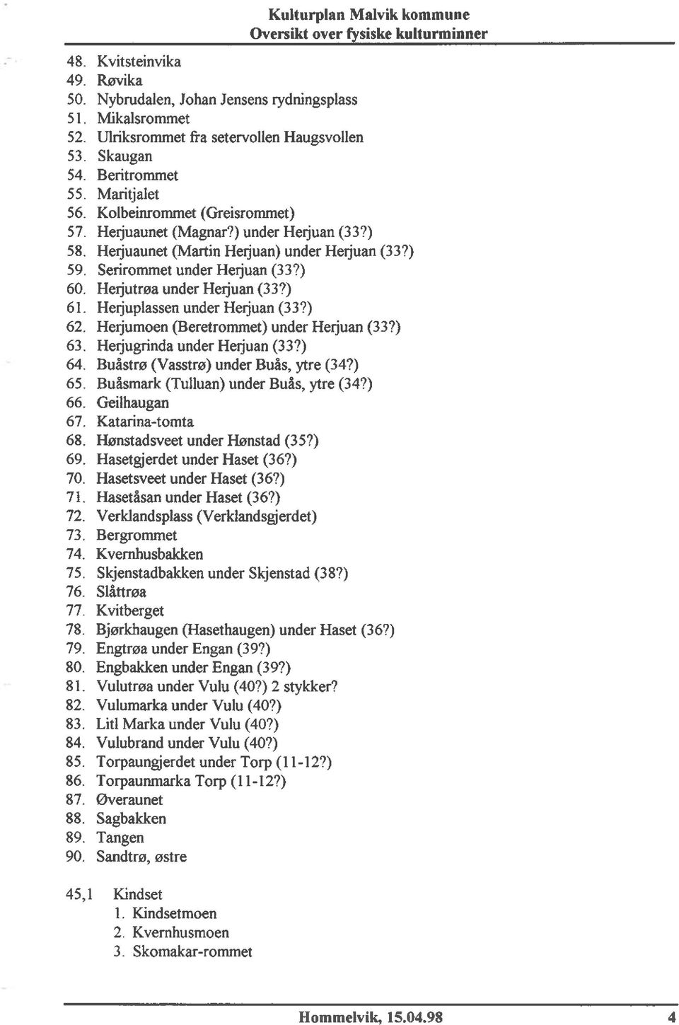 Heijuplassen under Heijuan (33?) 62. Heijumoen (Beretrommet) under Heijuan (33?) 63. Heijugrinda under Heijuan (33?) 64. Buåstrø (Vasstrø) under Buås, ytre (34?) 65.