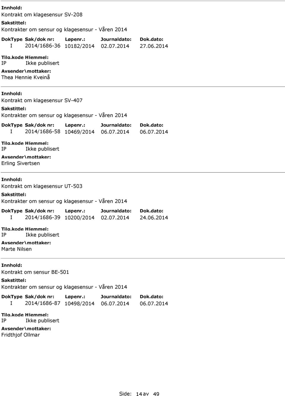 nnhold: Kontrakt om klagesensur UT-503 P 2014/1686-39 10200/2014 kke publisert Marte Nilsen 24.06.