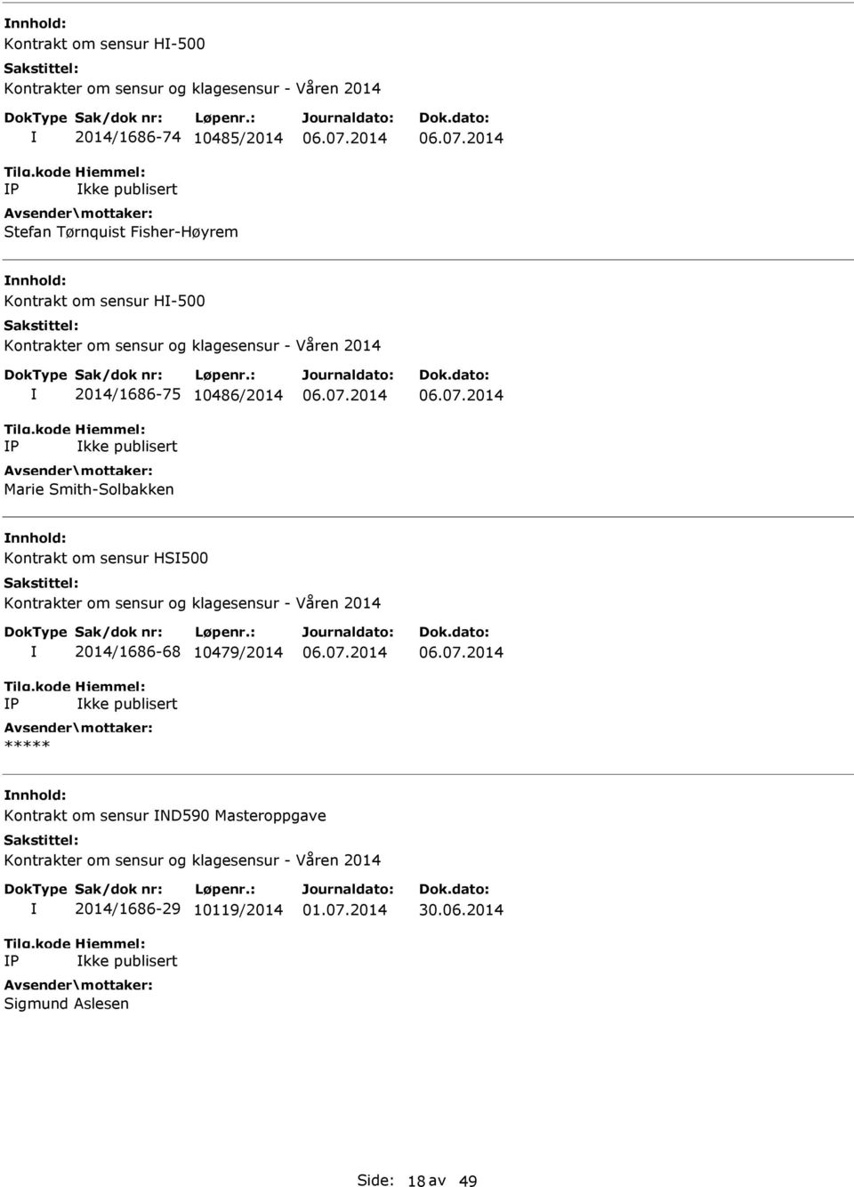 Smith-Solbakken nnhold: Kontrakt om sensur HS500 P 2014/1686-68 10479/2014 kke publisert nnhold: