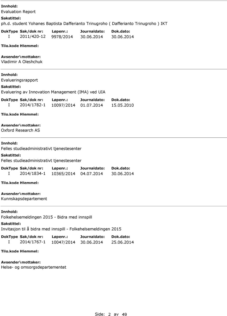 student Yohanes Baptista Dafferianto Trinugroho ( Dafferianto Trinugroho ) KT 2011/420-12 9978/2014 Vladimir A Oleshchuk  Evalueringsrapport Evaluering