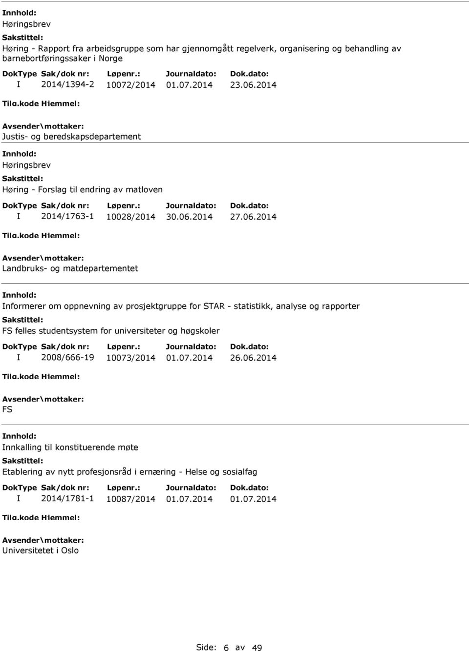 nnhold: nformerer om oppnevning av prosjektgruppe for STAR - statistikk, analyse og rapporter FS felles studentsystem for universiteter og høgskoler 2008/666-19 10073/2014