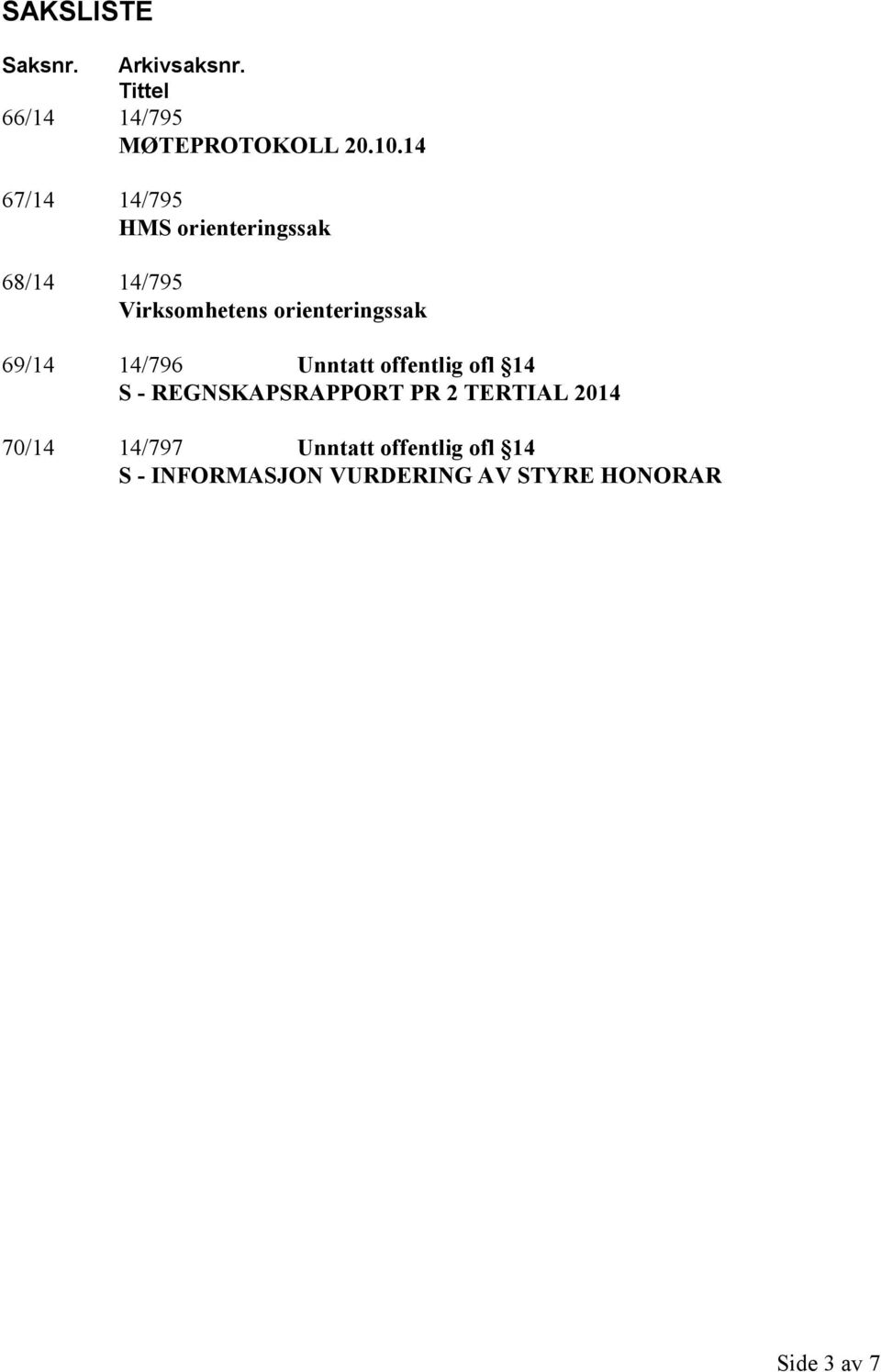 69/14 14/796 Unntatt offentlig ofl 14 S - REGNSKAPSRAPPORT PR 2 TERTIAL 2014