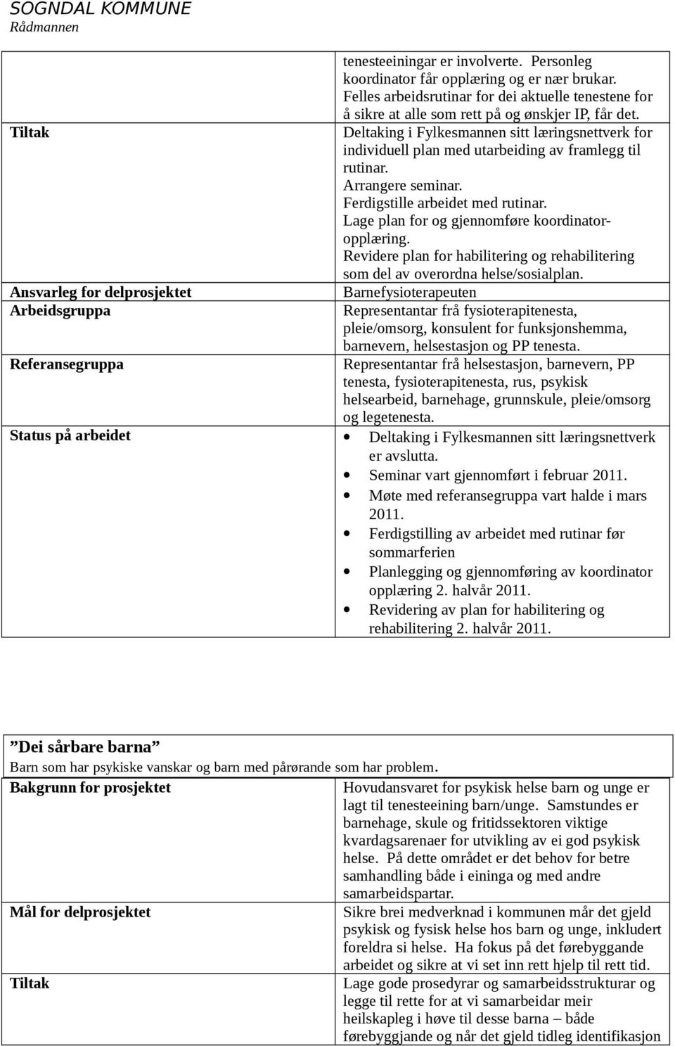 Lage plan for og gjennomføre koordinatoropplæring. Revidere plan for habilitering og rehabilitering som del av overordna helse/sosialplan.