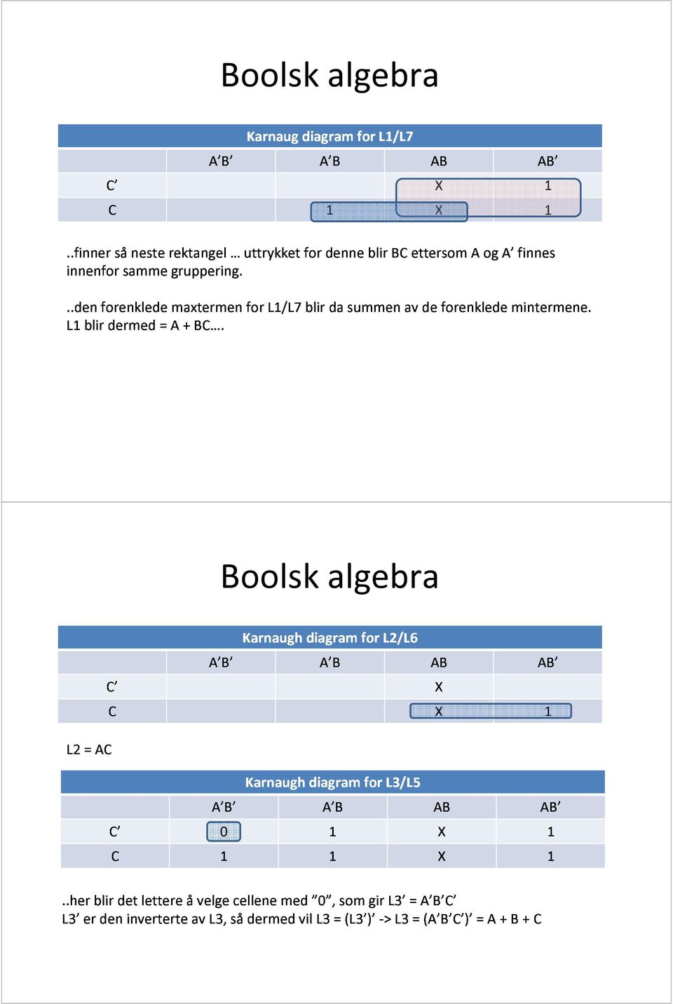 uttrykket for L1/L7 for blir denne da summen blir BC av ettersom de forenklede A og A finnes mintermene.