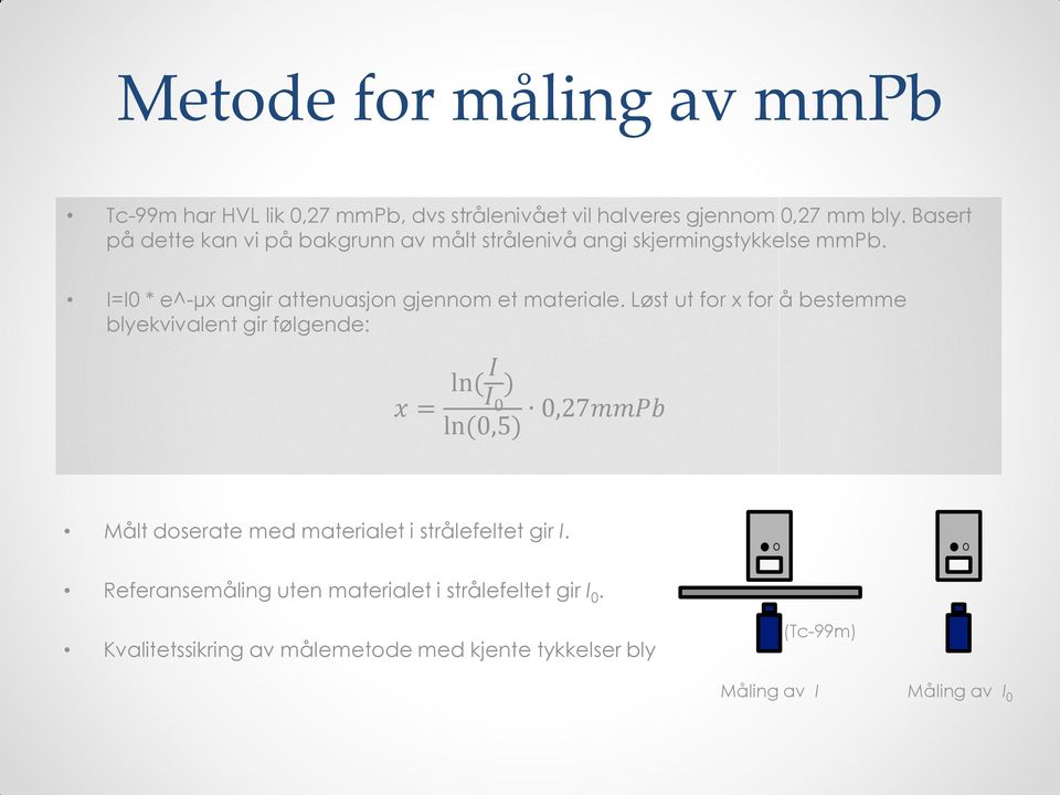 I=I0 * e^-µx angir attenuasjn gjennm et materiale.