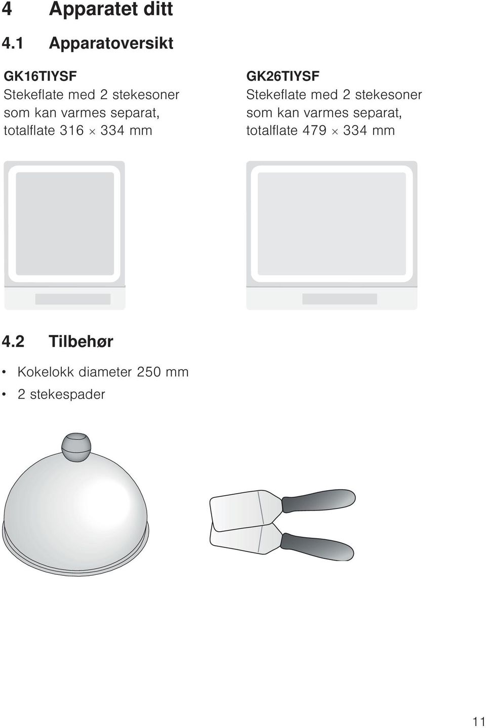 varmes separat, totalflate 316 334 mm GK26TIYSF Stekeflate med 2