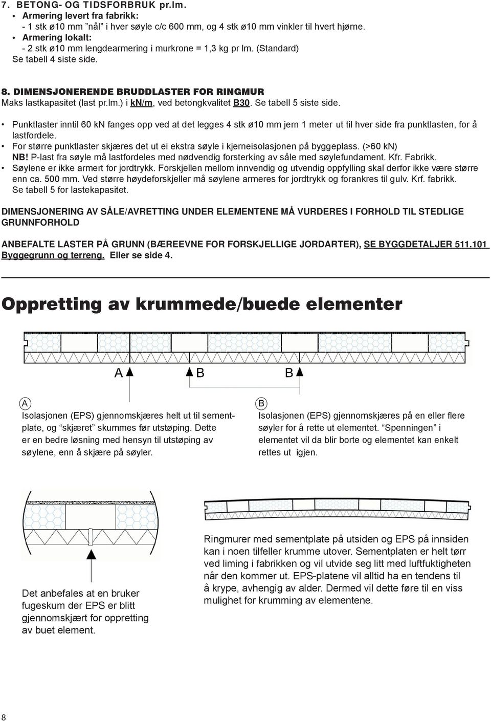 Se tabell 5 siste side. Punktlaster inntil 60 kn fanges opp ved at det legges 4 stk ø10 mm jern 1 meter ut til hver side fra punktlasten, for å lastfordele.