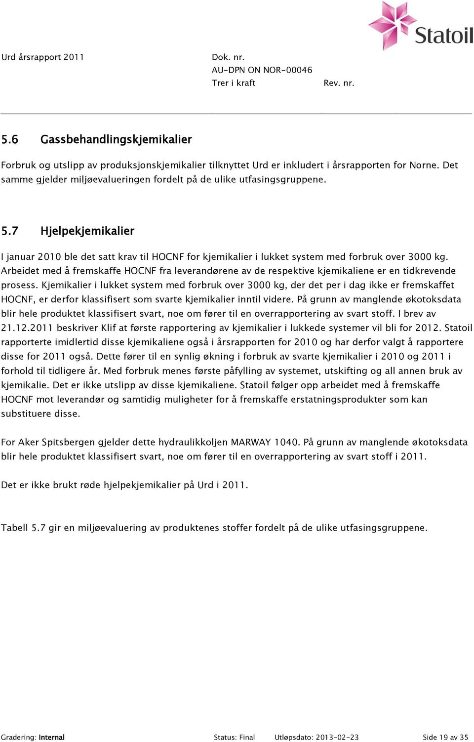 Arbeidet med å fremskaffe HOCNF fra leverandørene av de respektive kjemikaliene er en tidkrevende prosess.