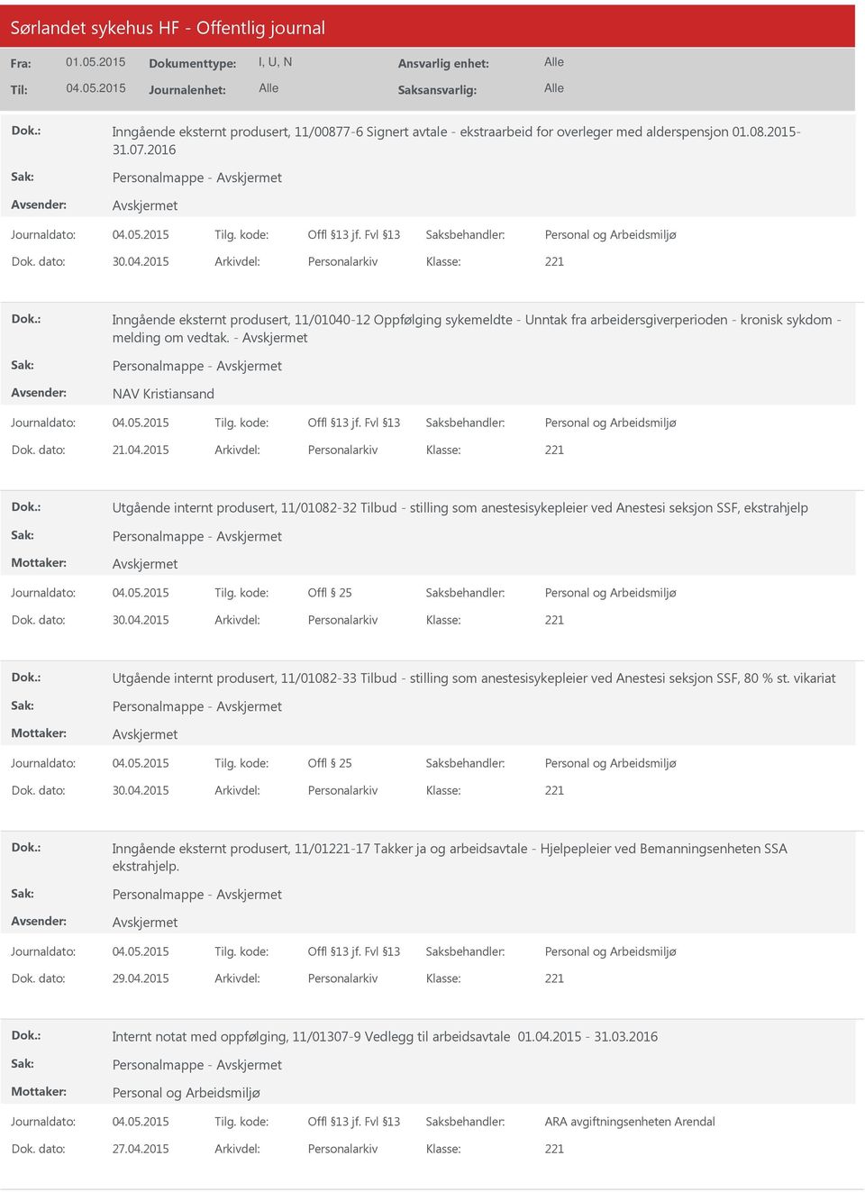 - Personalmappe - NAV Kristiansand Dok. dato: 21.04.