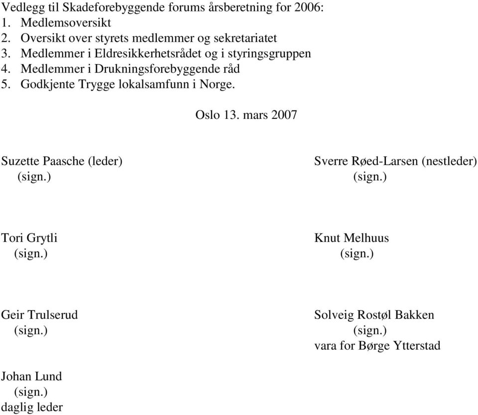 Medlemmer i Drukningsforebyggende råd 5. Godkjente Trygge lokalsamfunn i Norge. Oslo 13.