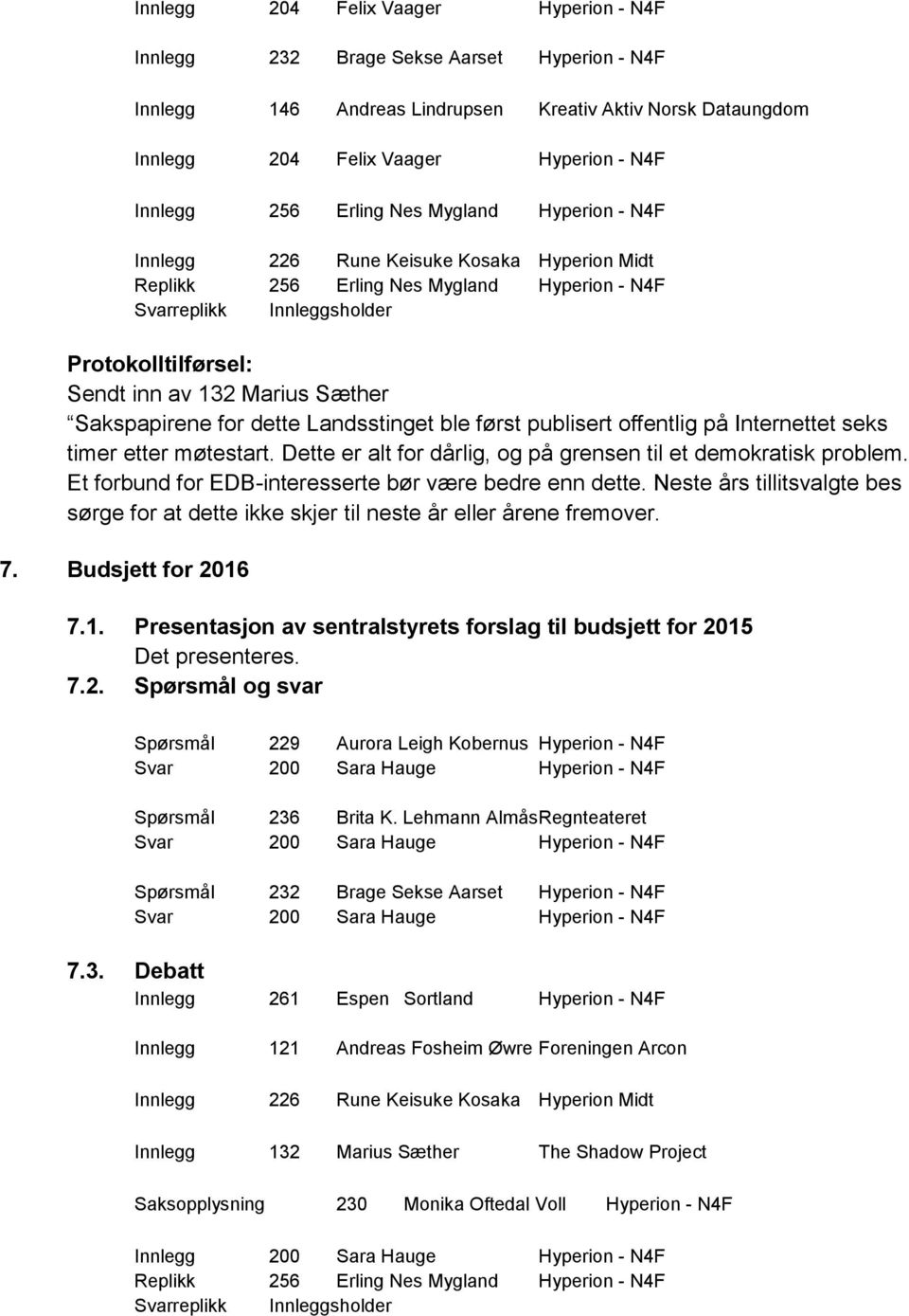 Landsstinget ble først publisert offentlig på Internettet seks timer etter møtestart. Dette er alt for dårlig, og på grensen til et demokratisk problem.