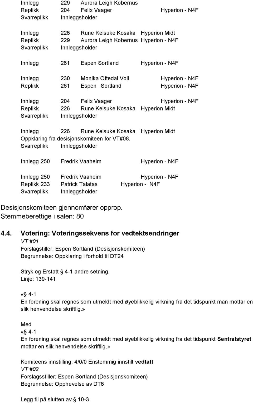 226 Rune Keisuke Kosaka Hyperion Midt Oppklaring fra desisjonskomiteen for VT#08.