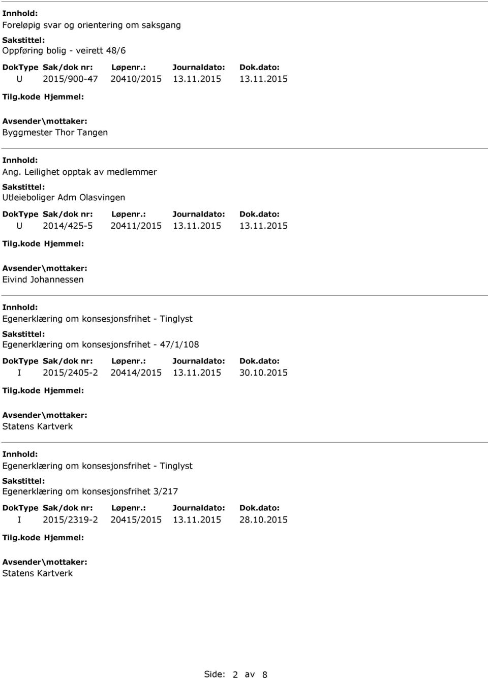 Leilighet opptak av medlemmer tleieboliger Adm Olasvingen 2014/425-5 20411/2015 Eivind