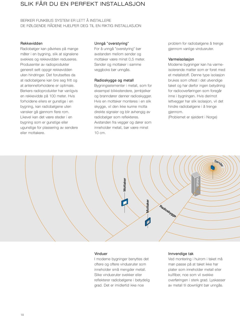 Det forutsettes da at radiobølgene kan bre seg fritt og at antenneforholdene er optimale. Berkers radioprodukter har vanligvis en rekkevidde på 100 meter.