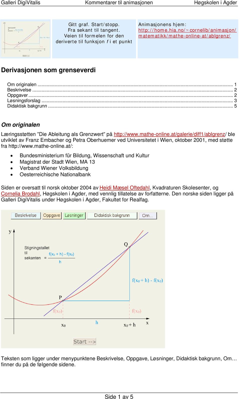 .. 5 Om originalen Læringsstøtten Die Ableitung als Grenzwert på ttp://www.mate-online.