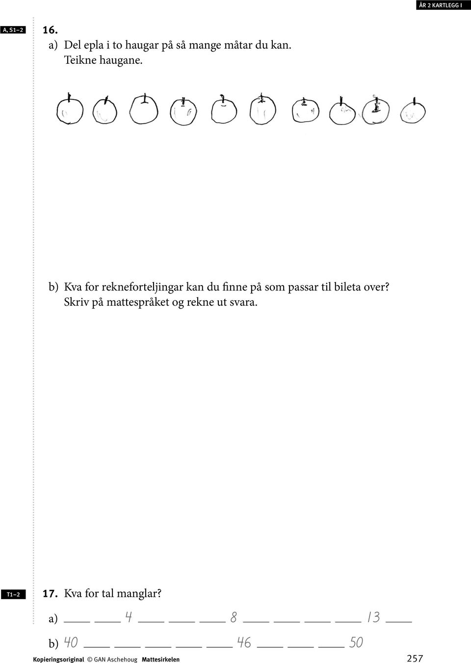 b) Kva for rekneforteljingar kan du finne på som passar til bileta over?