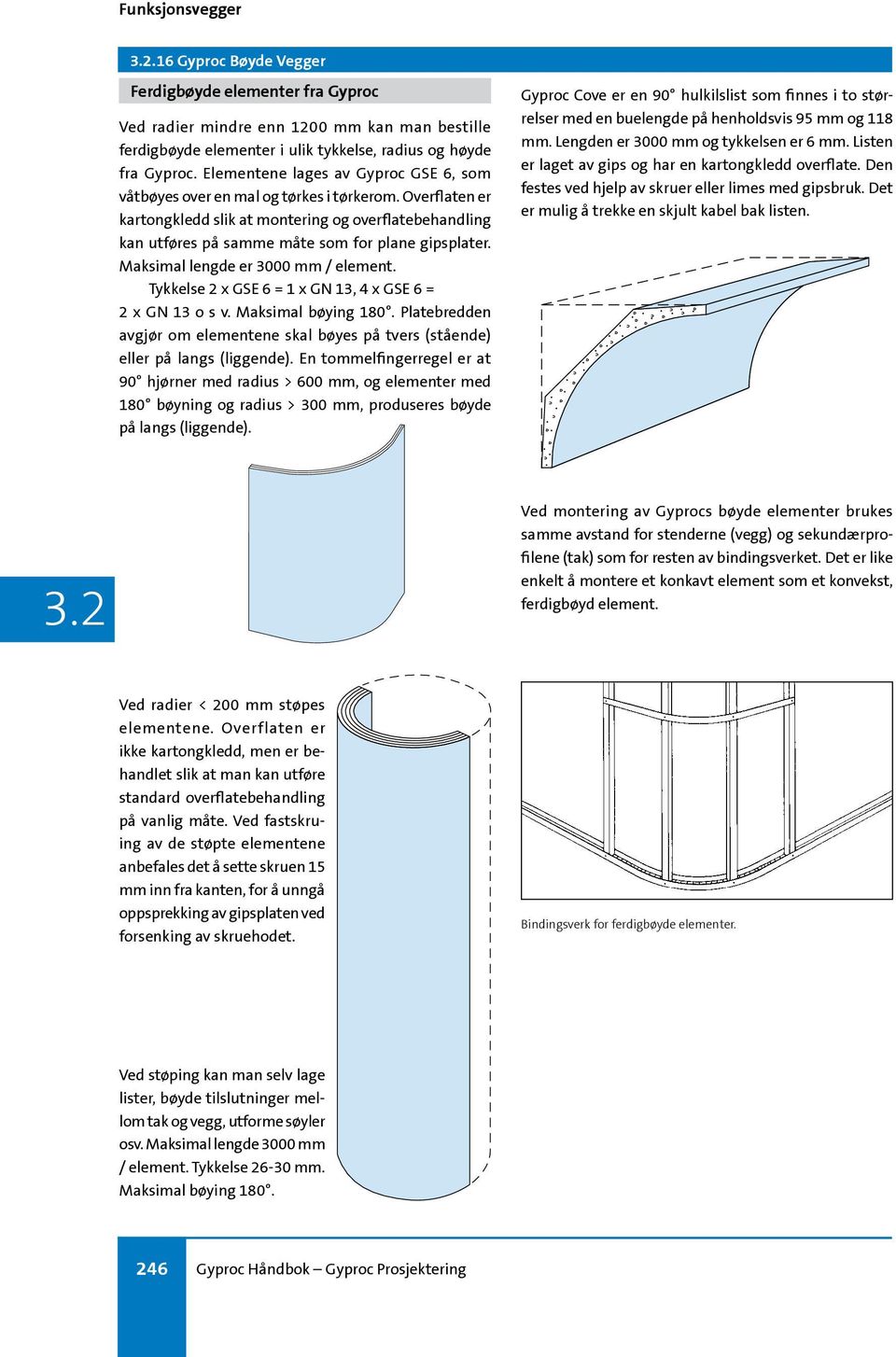 Maksimal lengde er 3000 mm / element. Tykkelse 2 x GSE 6 = 1 x GN 13, 4 x GSE 6 = 2 x GN 13 o s v. Maksimal bøying 180.