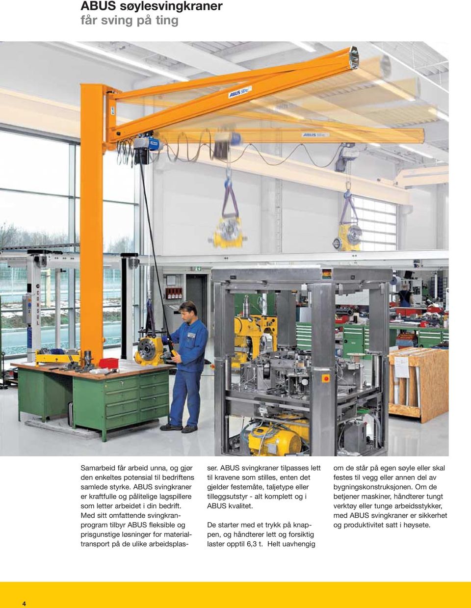 Med sitt omfattende svingkranprogram tilbyr ABUS fleksible og prisgunstige løsninger for materialtransport på de ulike arbeidsplasser.