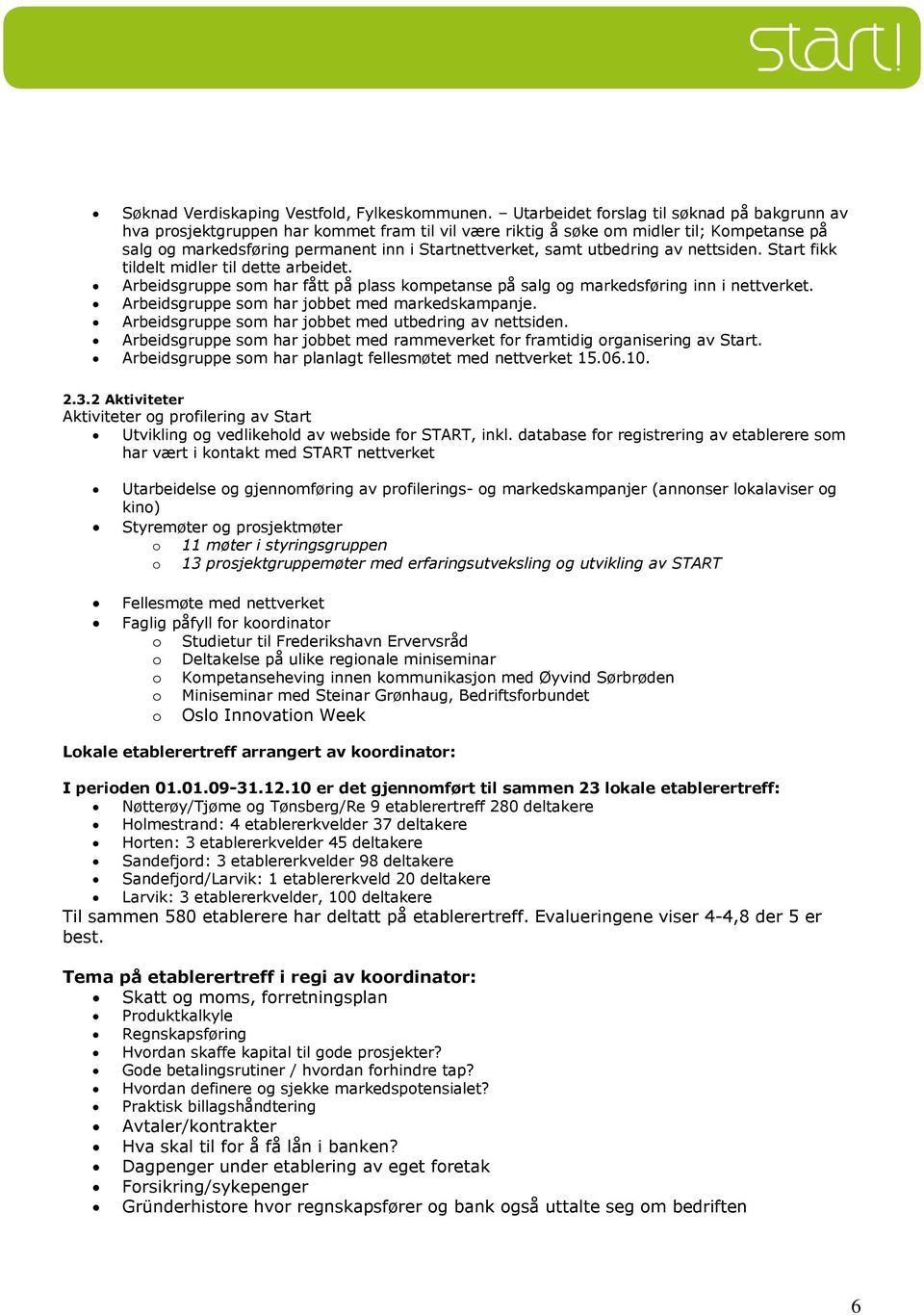 utbedring av nettsiden. Start fikk tildelt midler til dette arbeidet. Arbeidsgruppe som har fått på plass kompetanse på salg og markedsføring inn i nettverket.