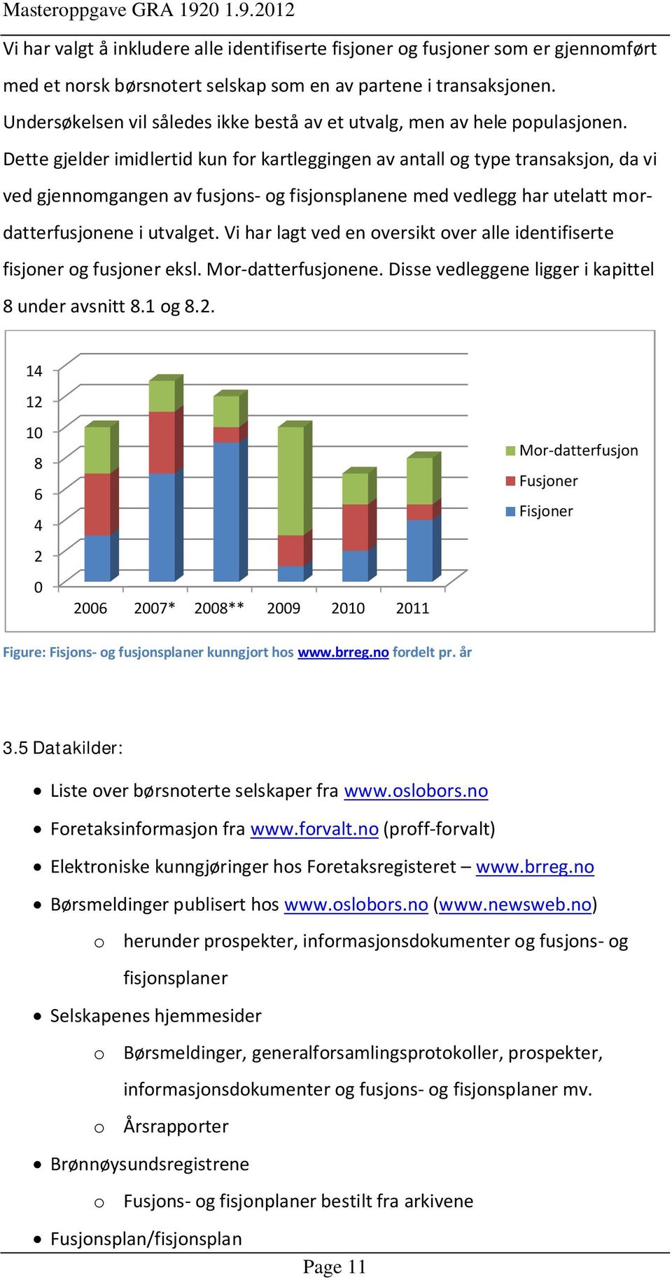 Dette gjelder imidlertid kun for kartleggingen av antall og type transaksjon, da vi ved gjennomgangen av fusjons- og fisjonsplanene med vedlegg har utelatt mordatterfusjonene i utvalget.