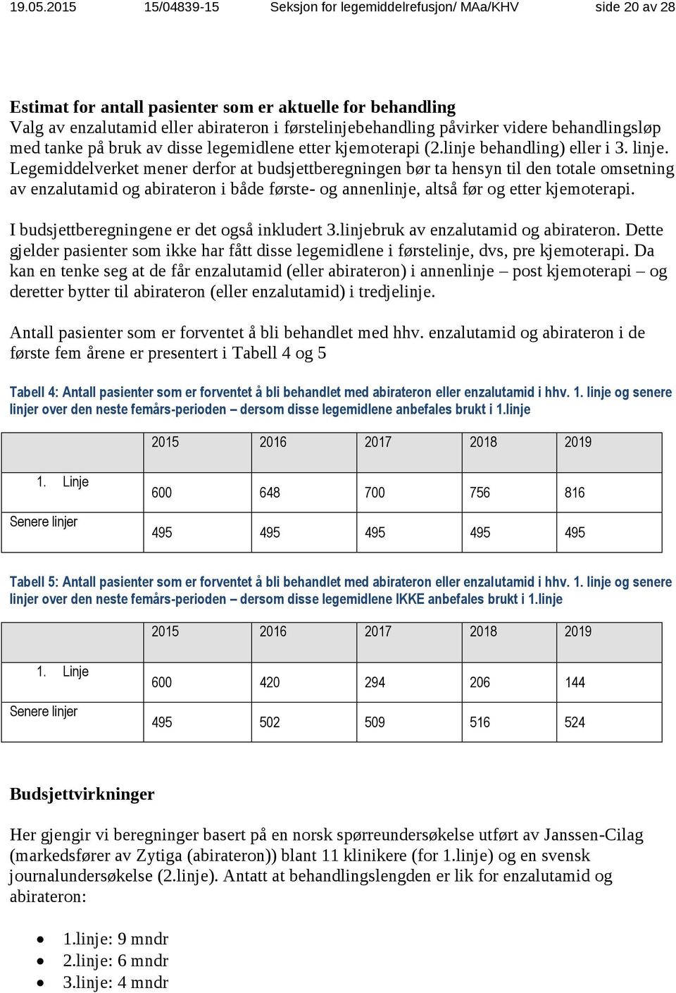 påvirker videre behandlingsløp med tanke på bruk av disse legemidlene etter kjemoterapi (2.linje behandling) eller i 3. linje.