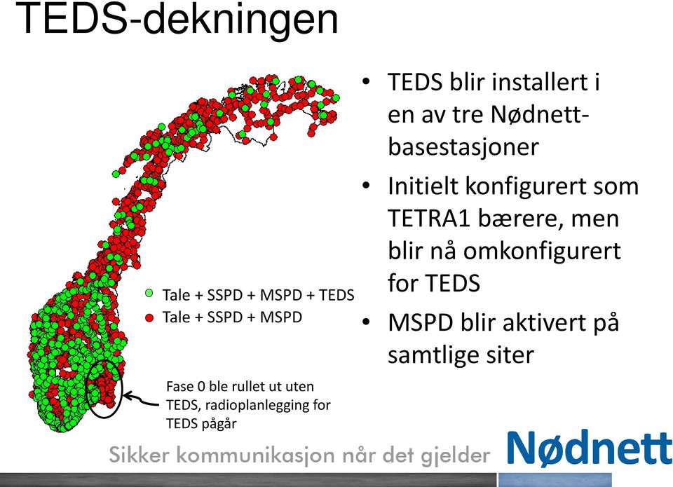 installert i en av tre Nødnettbasestasjoner Initielt konfigurert som