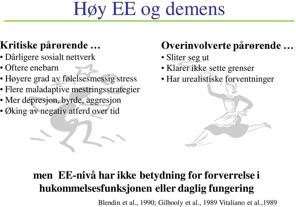 pårørende Sliter seg ut Klarer ikke sette grenser Har urealistiske forventninger men EE-nivå har ikke betydning for