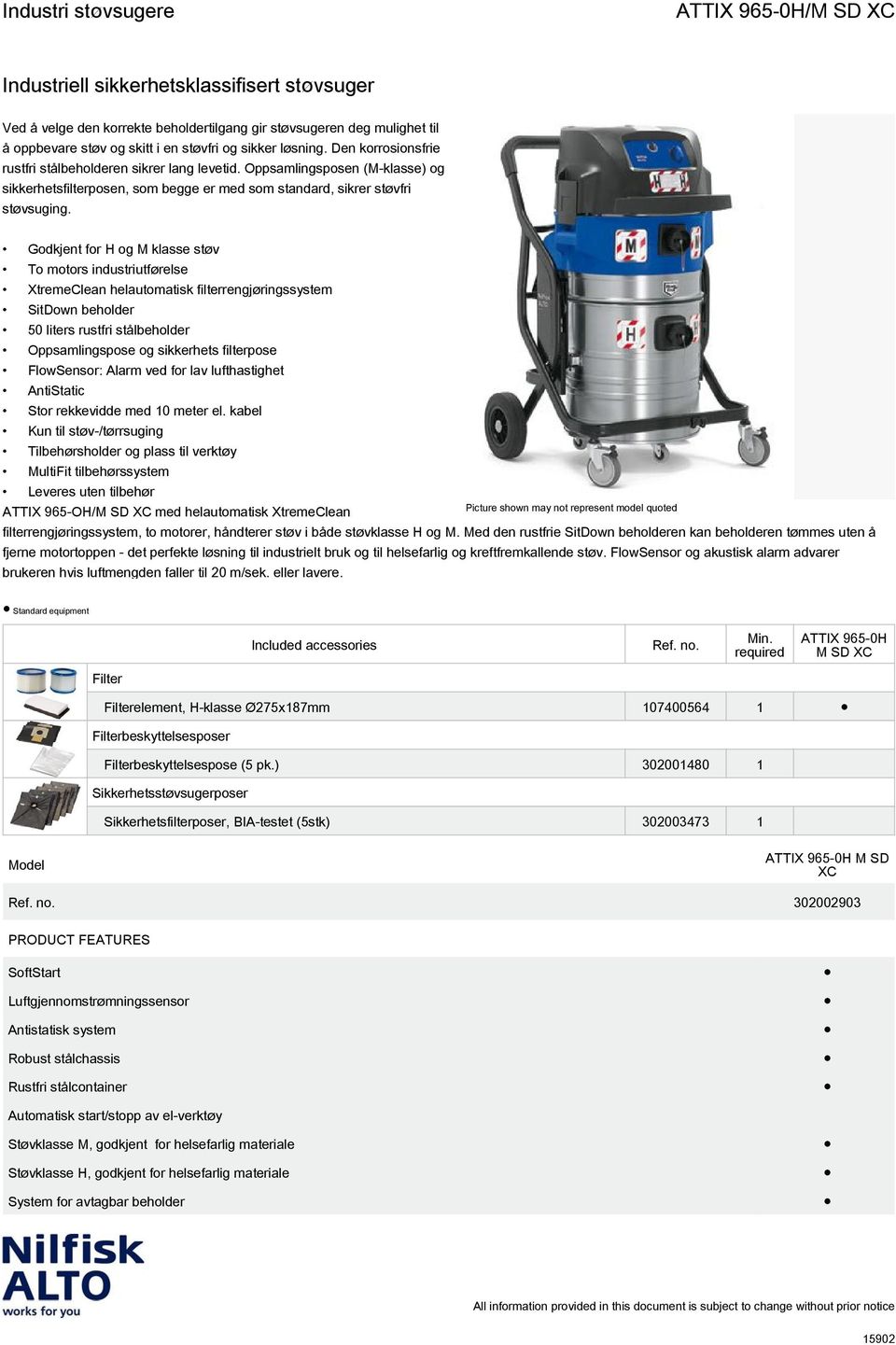 Godkjent for H og M klasse støv To motors industriutførelse XtremeClean helautomatisk filterrengjøringssystem SitDown beholder 50 liters rustfri stålbeholder Oppsamlingspose og sikkerhets filterpose